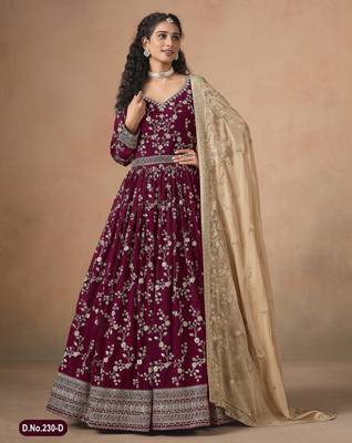 MAROON ZARI WORK GEORGETTE GOWN  2