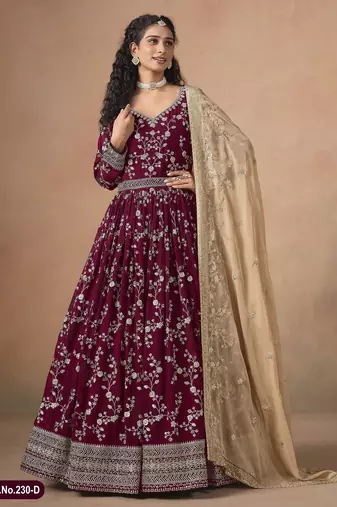 MAROON ZARI WORK GEORGETTE GOWN 