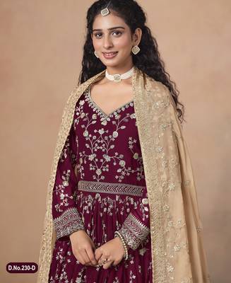 MAROON ZARI WORK GEORGETTE GOWN  3