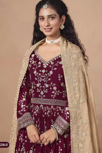 MAROON ZARI WORK GEORGETTE GOWN 
