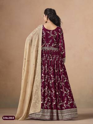MAROON ZARI WORK GEORGETTE GOWN  4