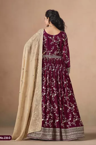 MAROON ZARI WORK GEORGETTE GOWN 