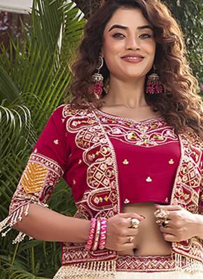 red colour Embroidered Vichitra Lehenga Choli with Koti Set 2