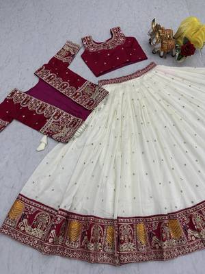 red colour Embroidered Vichitra Lehenga Choli with Koti Set 3