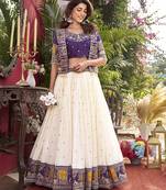 purple colour Embroidered Vichitra Lehenga Choli with Koti Set