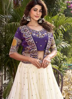 purple colour Embroidered Vichitra Lehenga Choli with Koti Set 2