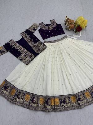 purple colour Embroidered Vichitra Lehenga Choli with Koti Set 3