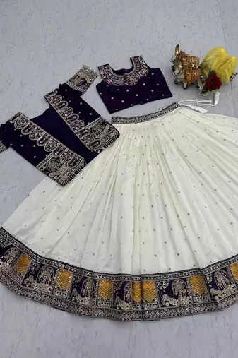 purple colour Embroidered Vichitra Lehenga Choli with Koti Set