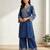 Blue printed crepe silk kurti palazzo set