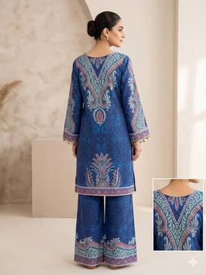 Blue printed crepe silk kurti palazzo set 2
