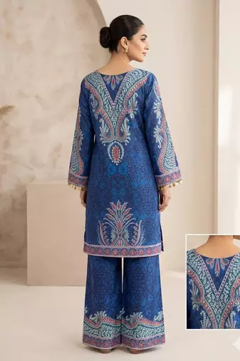 Blue printed crepe silk kurti palazzo set