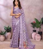Elegant printed ready to wear linen shimmer saree with designer blouse