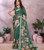 Elegant printed ready to wear linen shimmer saree with designer blouse