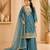 Teal blue colour fandy silk embroidered palazzo suit set