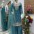 Teal blue colour fandy silk embroidered palazzo suit set