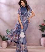 Elegant printed ready to wear linen shimmer saree with designer blouse