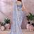 sky blue colur Elegant printed ready to wear linen shimmer saree with designer blouse