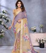 lavender colour Elegant printed ready to wear linen shimmer saree with designer blouse
