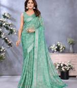 Elegant printed ready to wear linen shimmer saree with designer blouse