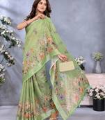 green colour Elegant printed ready to wear linen shimmer saree with designer blouse