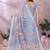 sky blue colour Elegant printed ready to wear linen shimmer saree with designer blouse