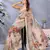 beige colour Elegant printed ready to wear linen shimmer saree with designer blouse