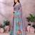 sky blue colour Elegant printed ready to wear linen shimmer saree with designer blouse