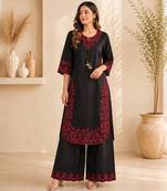Black french crepe embroidered palazzo co-ord set