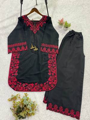 Black french crepe embroidered palazzo co-ord set 2