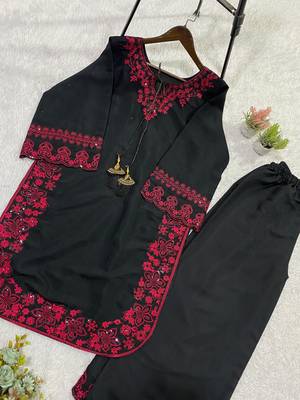Black french crepe embroidered palazzo co-ord set 3