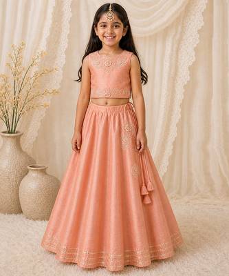 Peach embroidered organic cotton lehenga set 1