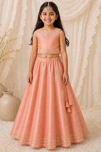 Peach embroidered organic cotton lehenga set