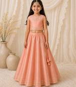 Peach embroidered organic cotton lehenga set