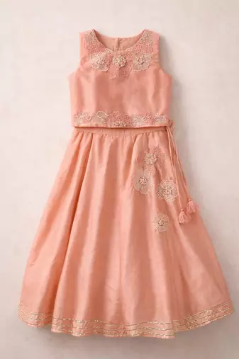 Peach embroidered organic cotton lehenga set