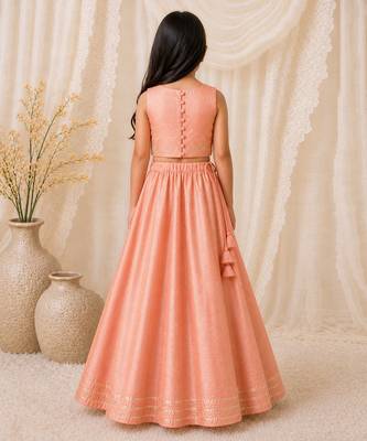 Peach embroidered organic cotton lehenga set 3