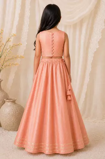 Peach embroidered organic cotton lehenga set
