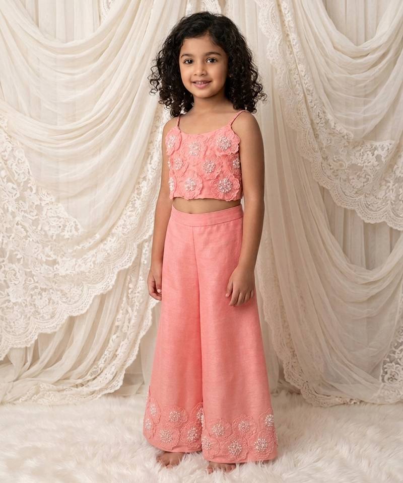 Pink embroidered organic cotton co ord set