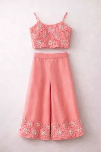 Pink embroidered organic cotton co ord set