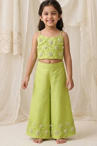 Lime green embroidered organic cotton co ord set