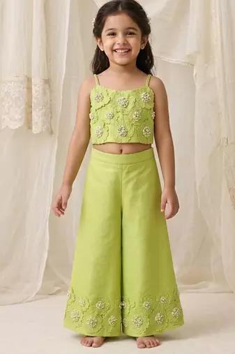Lime green embroidered organic cotton co ord set