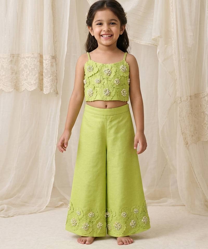 Lime green embroidered organic cotton co ord set
