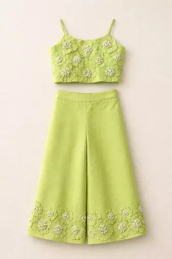 Lime green embroidered organic cotton co ord set
