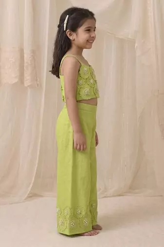 Lime green embroidered organic cotton co ord set