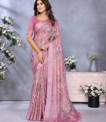 Elegant printed ready to wear linen shimmer saree with designer blouse