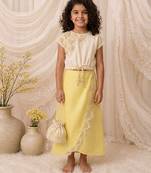 Ivory yellow embroidered modal satin co ord set