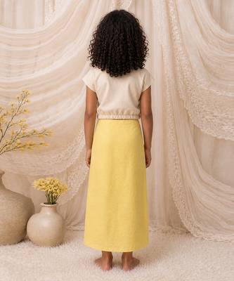Ivory yellow embroidered modal satin co ord set 3