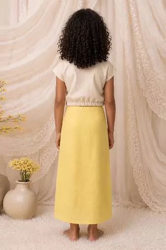 Ivory yellow embroidered modal satin co ord set