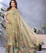 Elegant printed ready to wear linen shimmer saree with designer blouse