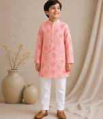 Pink printed chanderi kurta set