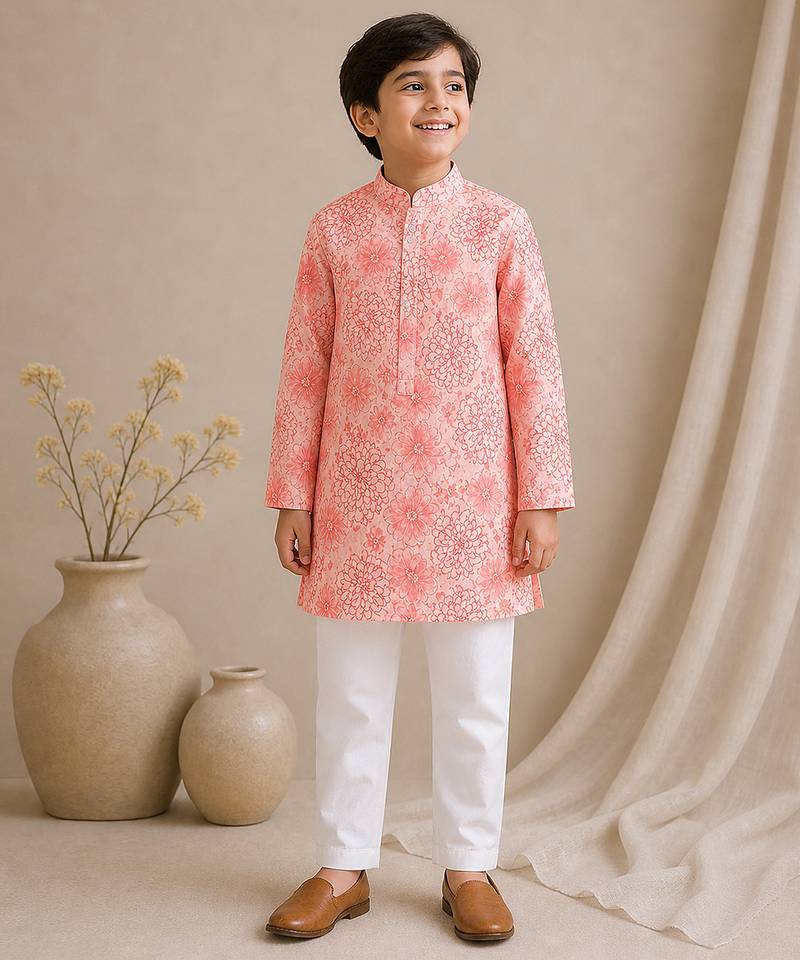 Pink printed chanderi kurta set